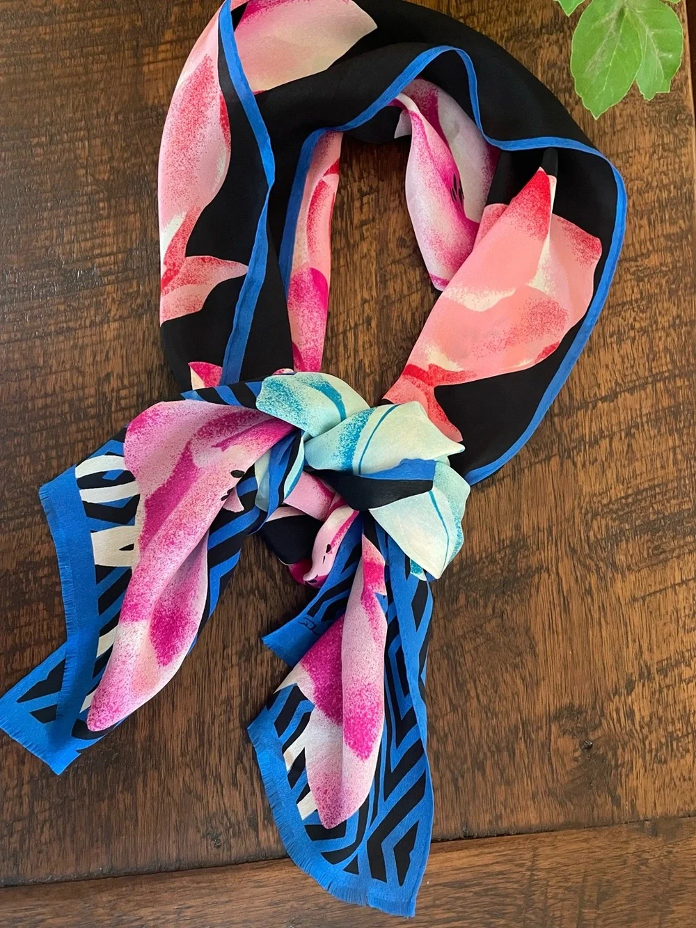 Vintage Oscar de la Renta Silk Scarf Tulip Floral Pink Blue Black Oblong